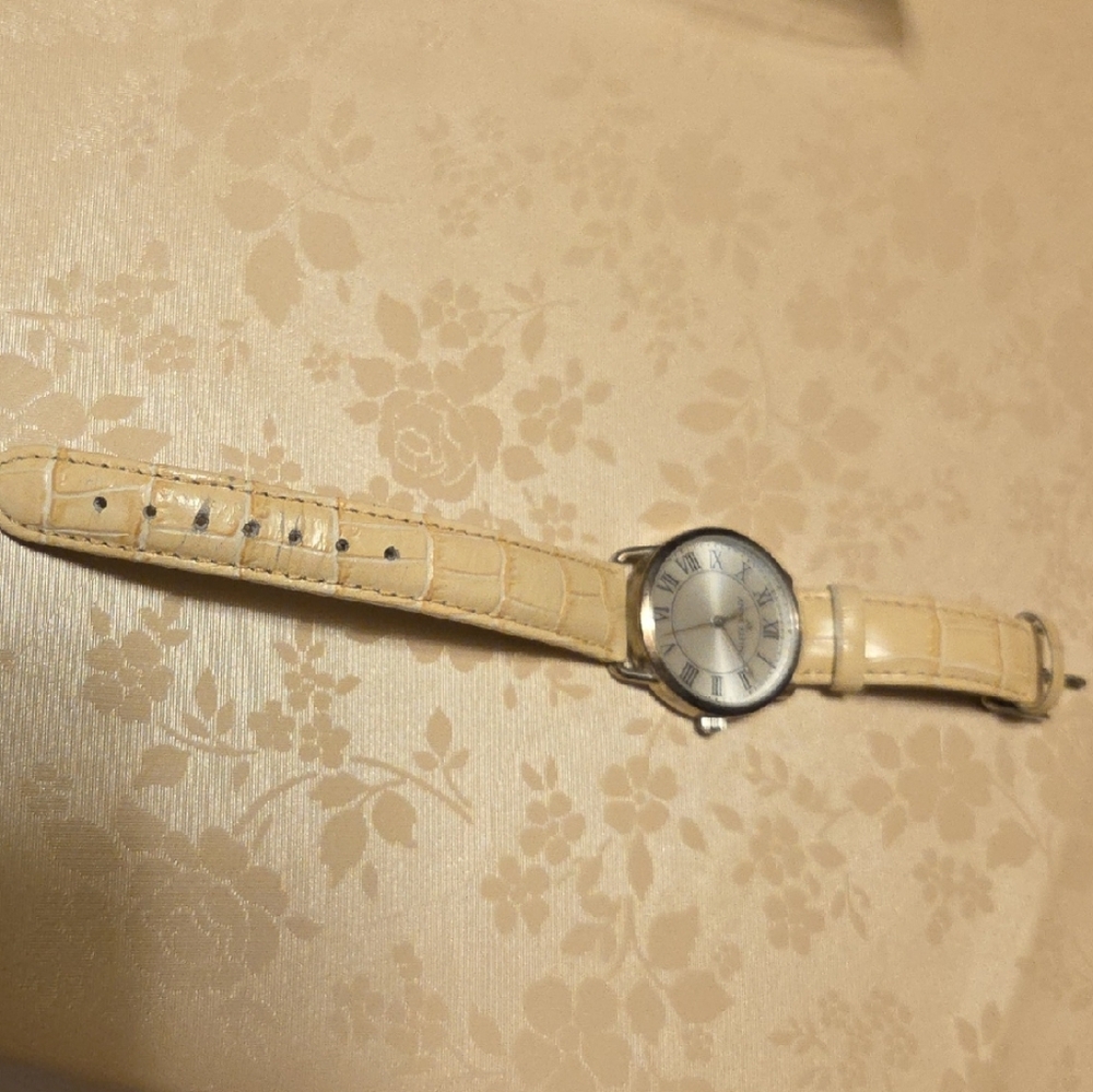 Anne Klein Cream Leather Strap Watch